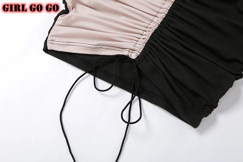 

dress summer 2020 contrast color mini dresses party sexy streetwear vestidos mujer spaghetti strap deep v-neck pleated open back