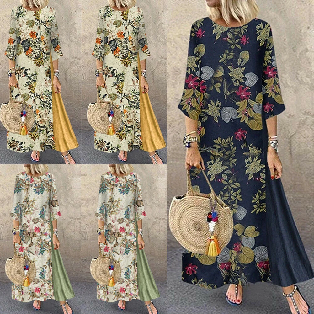 Модное женское длинное платье макси с цветочным принтом в стиле бохо