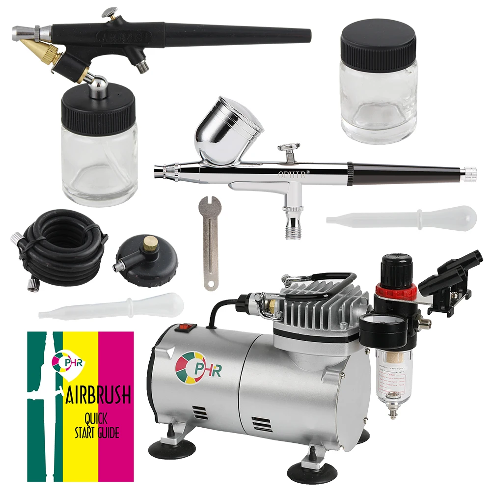 OPHIR 0.3mm 0.8mm Dual Action Airbrush Kit with PRO Air Compressor for Cake Decorating Car Paint Temporary Tattoo_AC089+004+071
