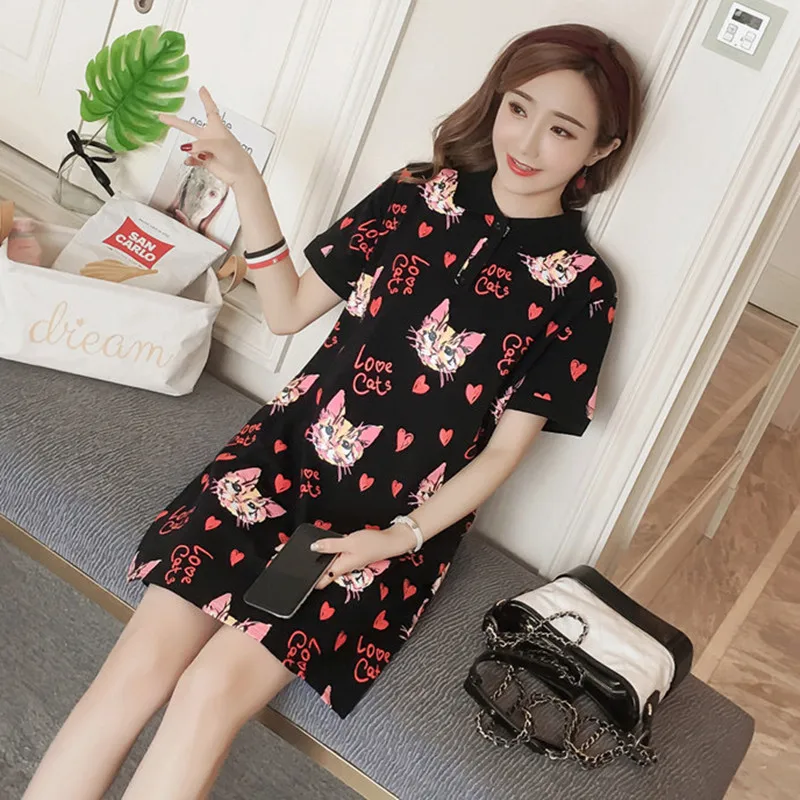 Платье женское с коротким рукавом милое летнее размера плюс свободного кроя