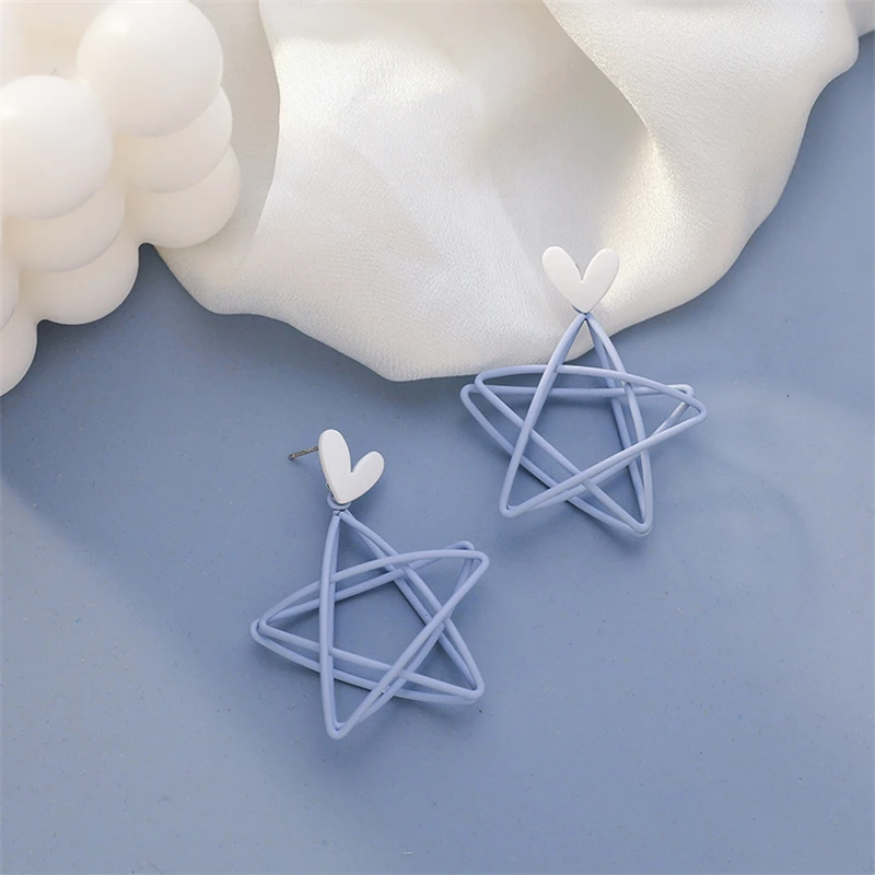 

Fresh sky blue hollowed-out double pentacle star.Earrings for heart-shaped women, new jewelry for 2020 SHANGZHIHUA