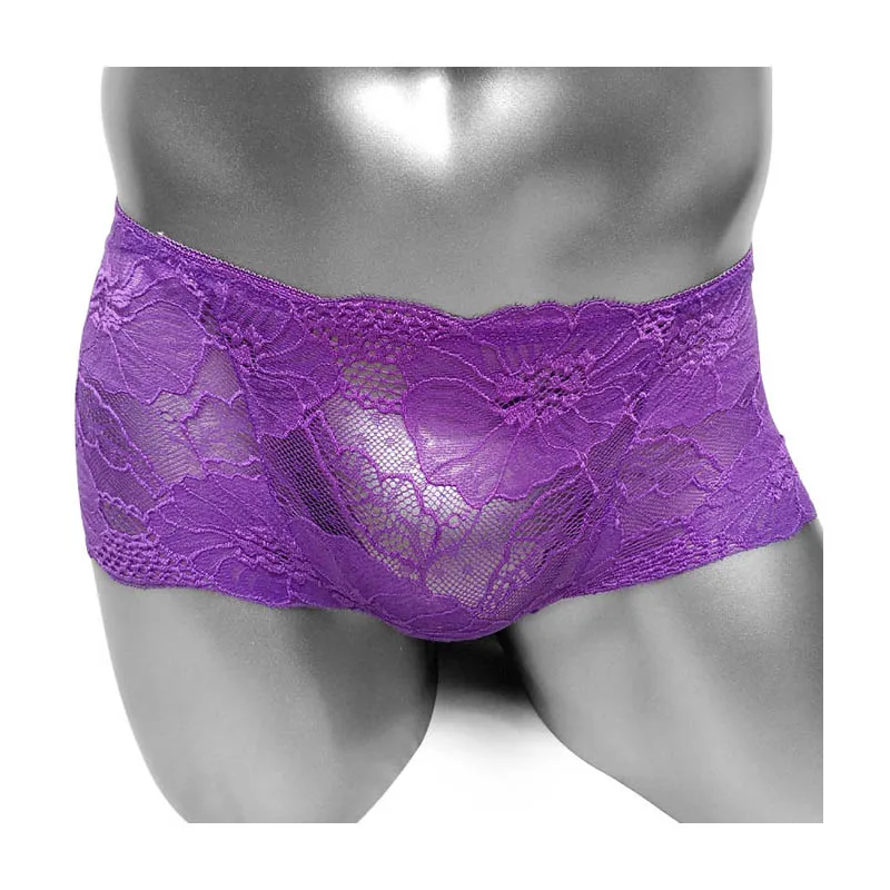 Трусы боксеры из тонкой ткани с цветочным кружевом Короткие трусы сексуальное