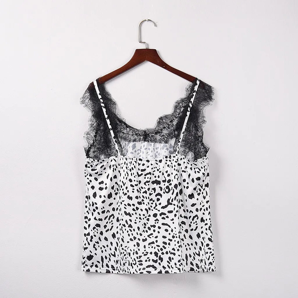 Fashion Lace Strappy Blouse Shirt Leopard V-Neck Tunic Tops Casual Summer Ladies Top Female Women Sleeveless Blusas Pullover | Женская