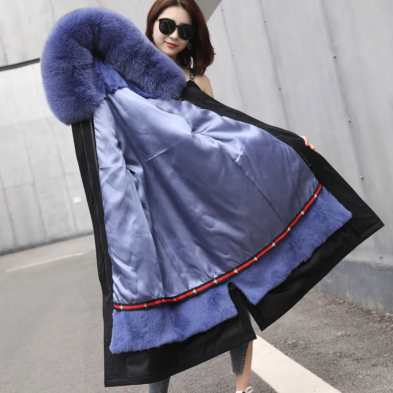 Женская парка с капюшоном и мехом лисы теплое пальто длинным рукавом подкладкой