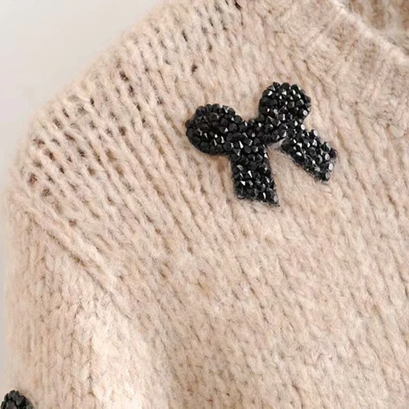 Элегантный свитер с бантом и аппликацией для женщин повседневный Зимний пуловер