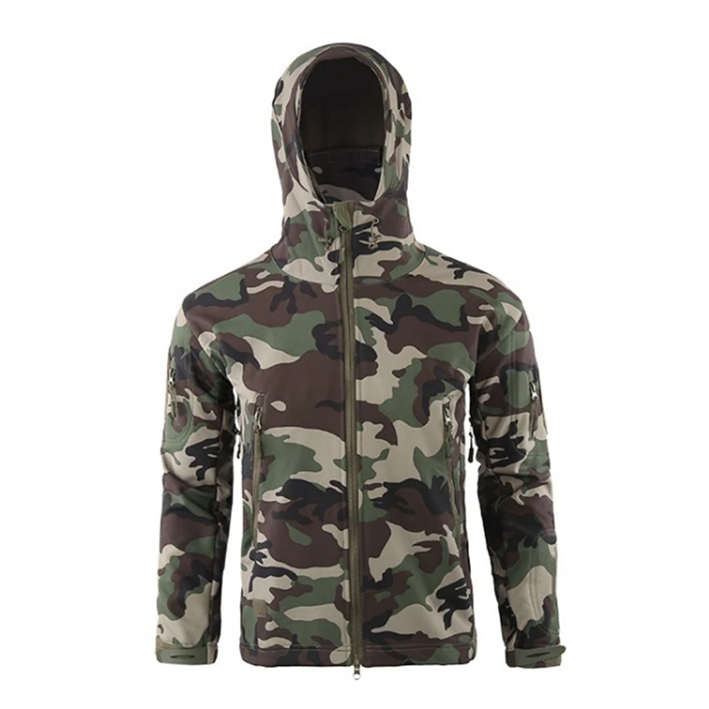 camouflage Мужская водонепроницаемая ветрозащитное мягкое покрытие флисовая ветровка пальто с капюшоном для улицы GDD99 - Цвет: camouflage