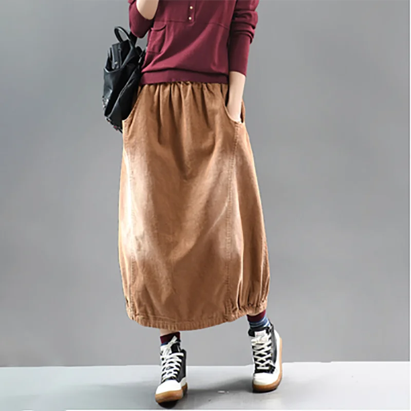 Осенне зимняя женская юбка с эластичной резинкой на талии облегающая ретро