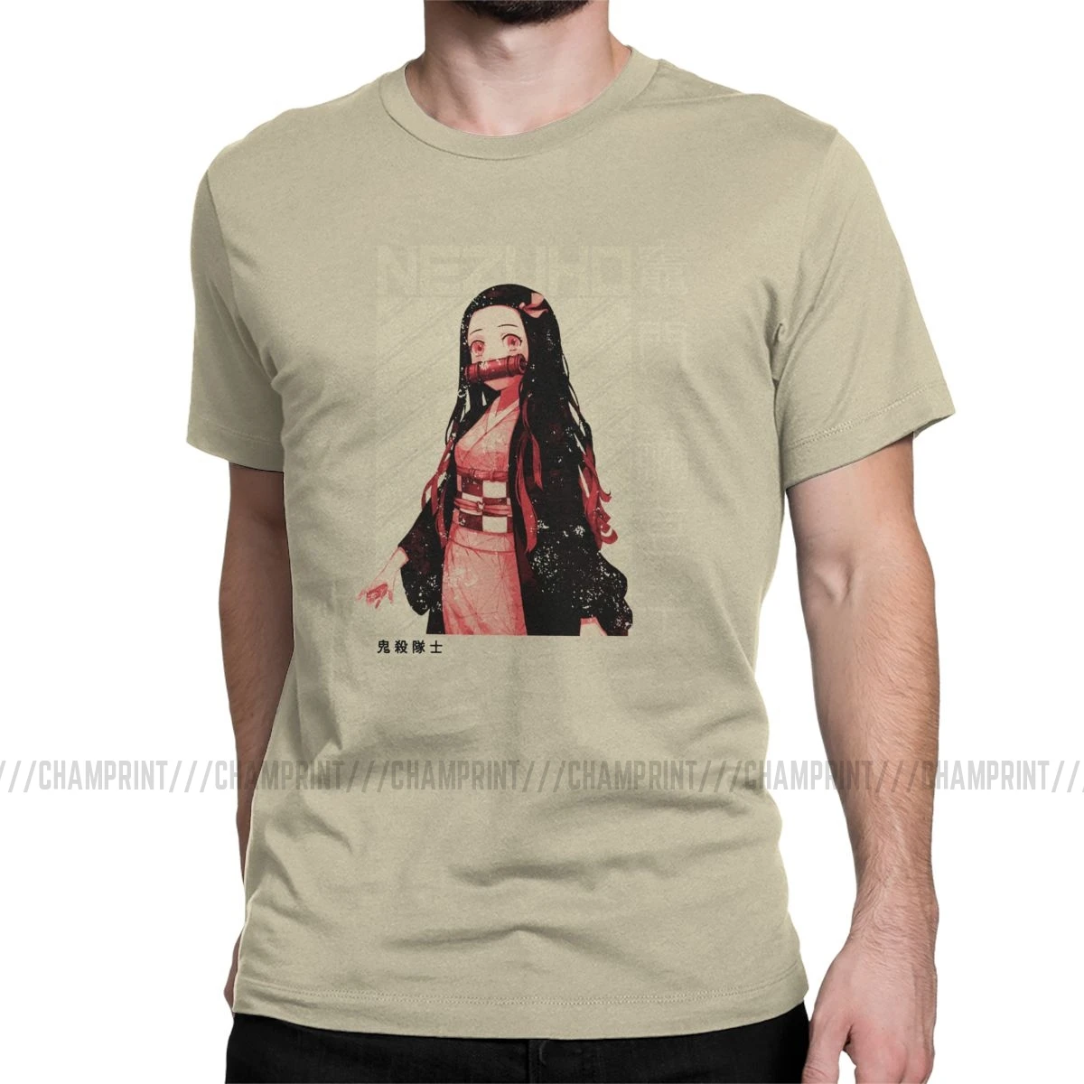 Demon Slayer Nezuko Kimetsu No Yaiba аниме футболка для мужчин креативная хлопковая футболка футболки с коротким рукавом топы с принтом - Цвет: Хаки