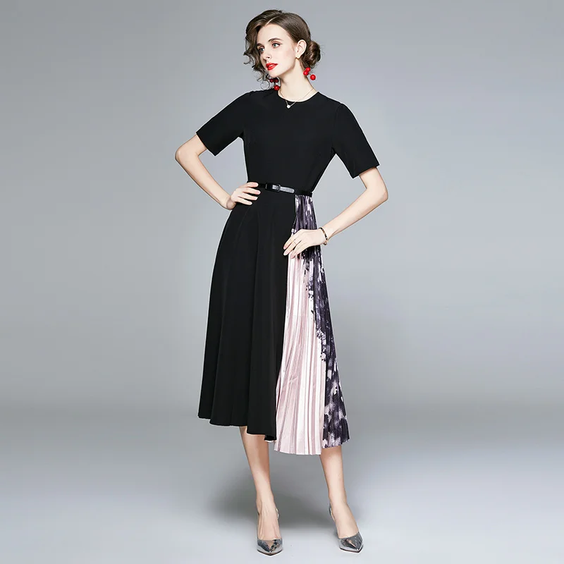 

Queen Vintage Pleated Midi Dress for Women Fashion Girl Boho Black O-neck 2020 Autumn New Elegant Party Dresses Vestidos DROWYD