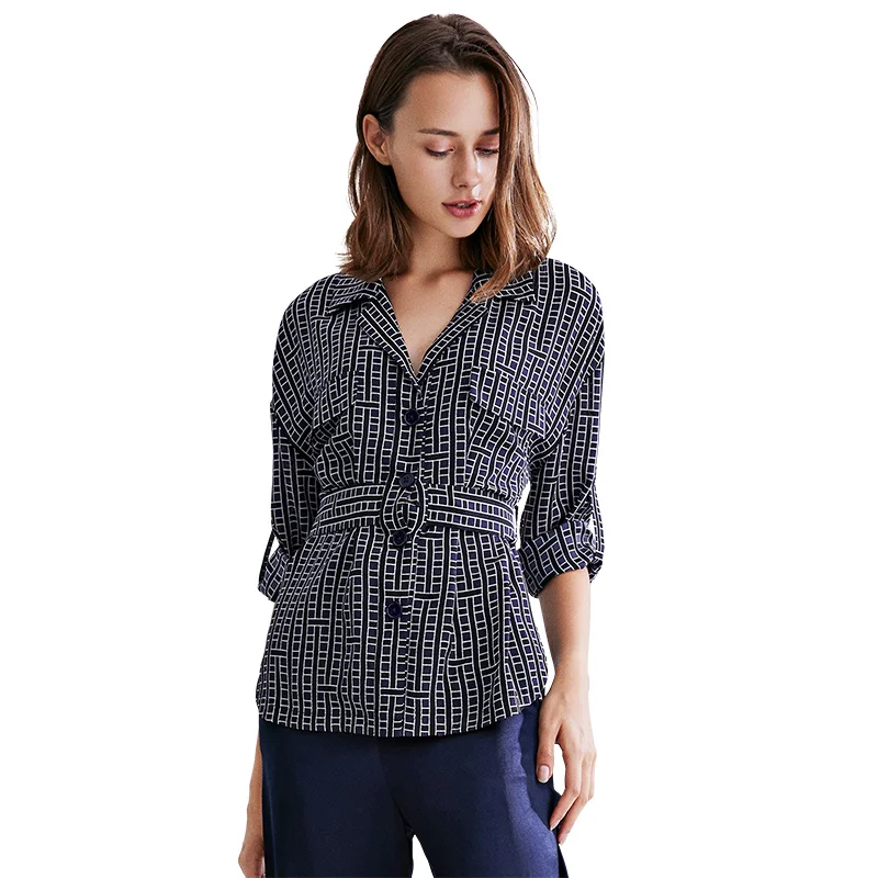 POKWAI 2020 spring silk blouses long sleeve office wear casual shirts