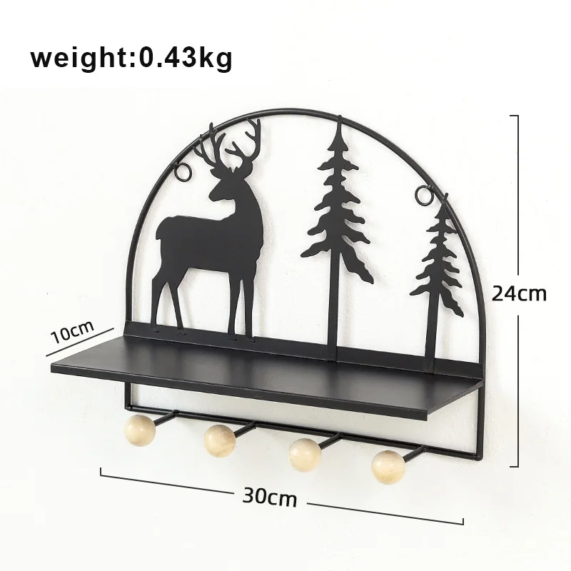 

Newly Nordic Simple Wrought Iron Shelf Storage Rack with 4 Hooks Wall Decor Home Supplies VA88