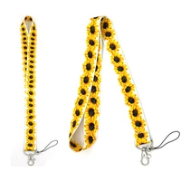 100pcs sunflowers neck strap lanyard for keys id badge card holder mobile straps phone keychain necklaces keycord webbing ribbon