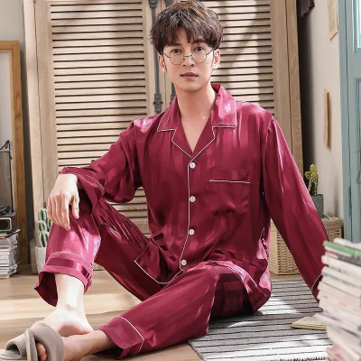 Весенняя полосатая пара пижамный комплект для женщин ледяная Шелковая пижама с