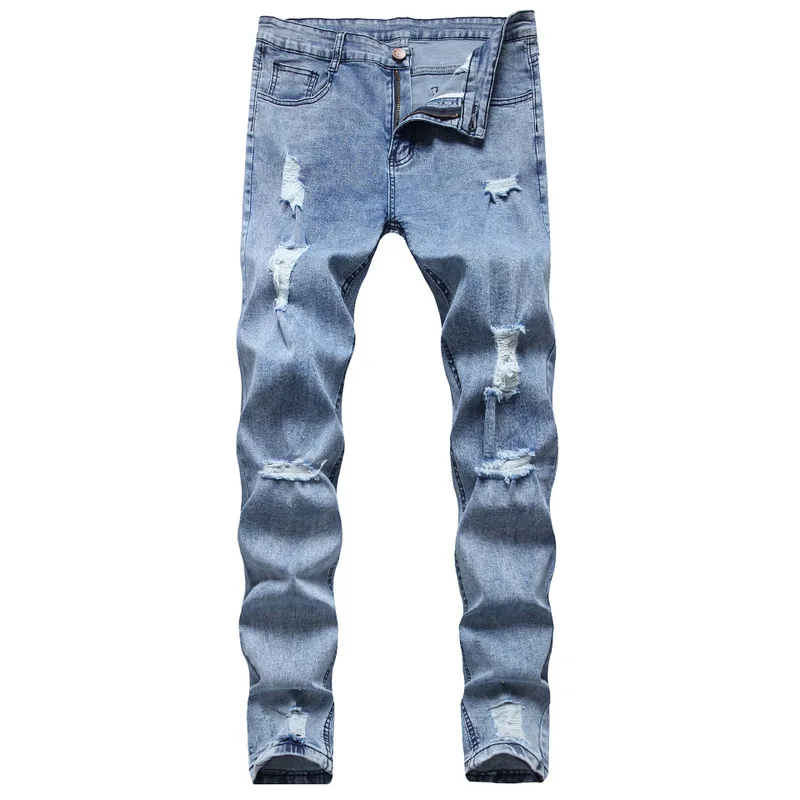 

New Men Hole Elastic Jeans Amazon Leisure Tight Jeans For Men