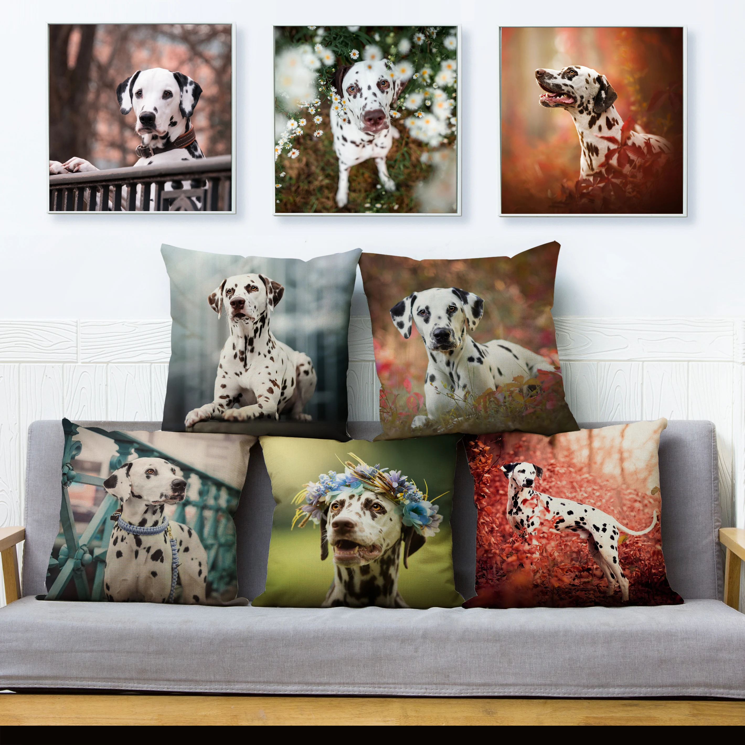 

Cute Pet Dog Print Cushion Cover Dalmatian Pattern Pillowcase Kid Gift Sofa Home Decor Linen Pillows Cases 45*45 Square