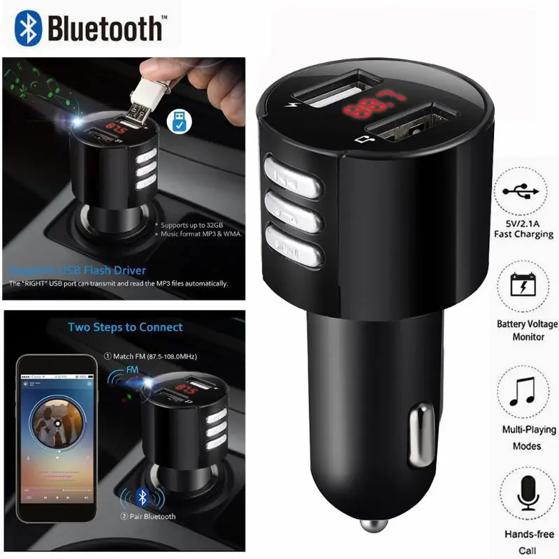 

Handsfree Bluetooth 4.2 FM Transmitter Modulator Car Charger 3.1A Dual USB