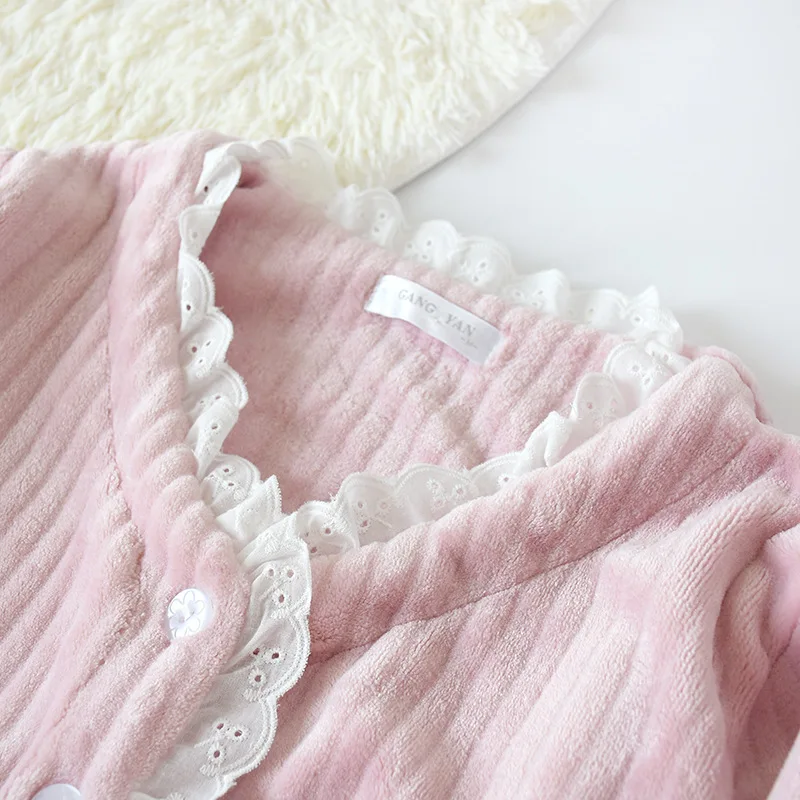 Кружевной осенне-зимний пижамный комплект женская одежда для сна теплая