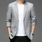 Новинка 2021, качественный деловой Повседневный брендовый Блейзер, модный мужской клетчатый пиджак, приталенный однобортный Блейзер, пальто для мужчин