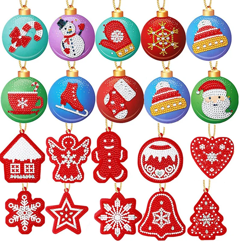 

Christmas 5D Diamond Drawing Hanging Ornament Kit 20 DIY Decor Mini Santa Reindeer Wrap Tag for Christmas Tree Home Present