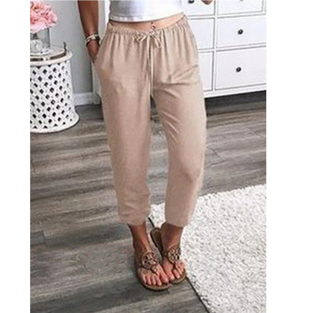 Осенне зимние спортивные костюмы 2019 Новые Женские однотонные штаны со шнуровкой