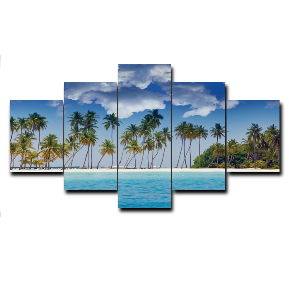 

5D Diamond Wall 5 Pcs Painting Blue Sea Sky Sticker Picture Scenery Full Round Drill Cross Stitch Beadwork Embroidery Home Decor