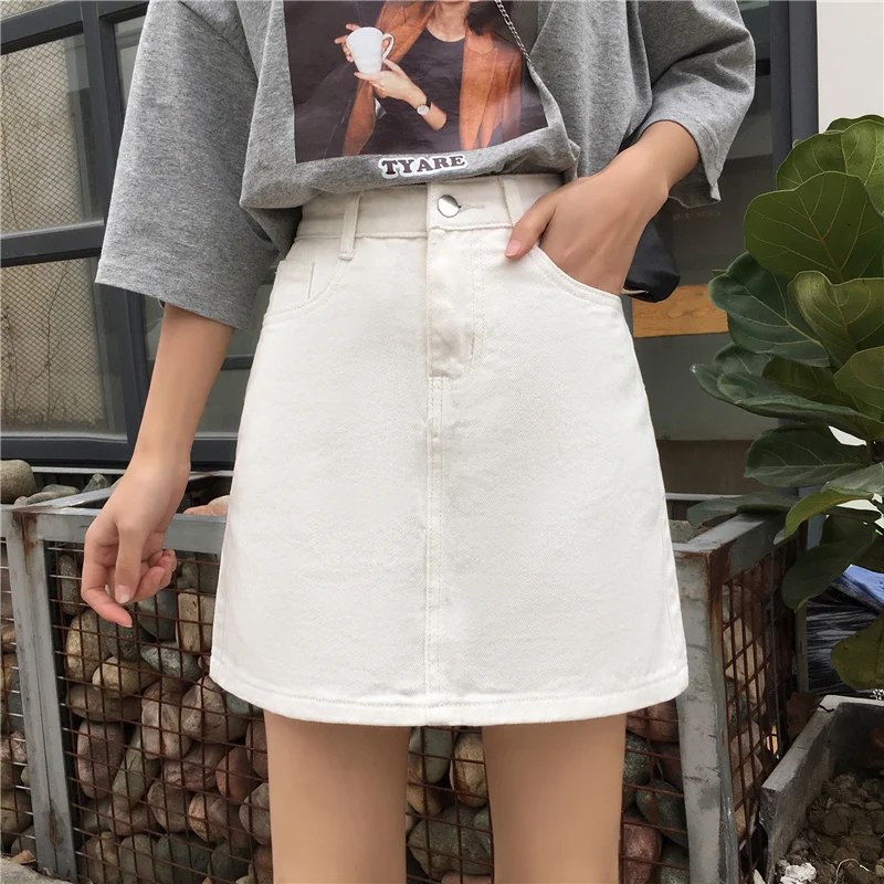 

Mini Skirts Womens Summer Solid Denim A-Line Elegant Empire Korean Style Casual All-match Students Slim Female Streetwear Hot