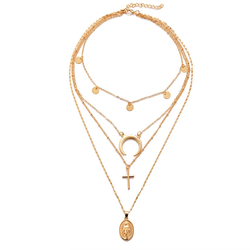 Женское многослойное ожерелье с кулоном в виде креста