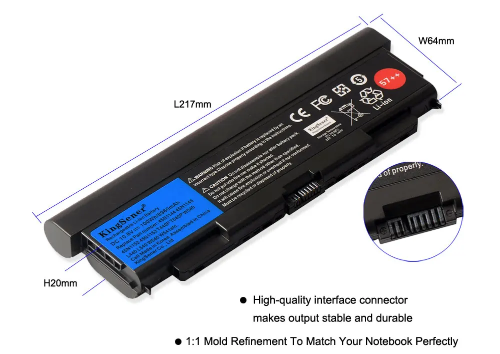 Аккумулятор KingSener для ноутбука Lenovo ThinkPad T440P T540P W540 L440 L540 45N1152 45N1153 45N1149 45N1145 45N1160 57 + ++ -
