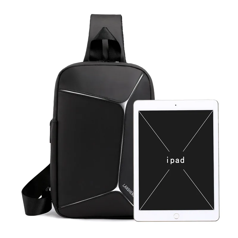 

Men Multifunction PVC Anti-theft Shoulder Bag USB Crossbody Bag Travel Sling Bag Pack Messenger Pack Chest Bag for Male Vintage