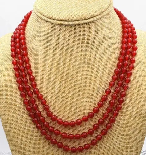 

Pretty Women's Natural 8mm Red Jade Round Gemstone Beads Necklace 50'' Long