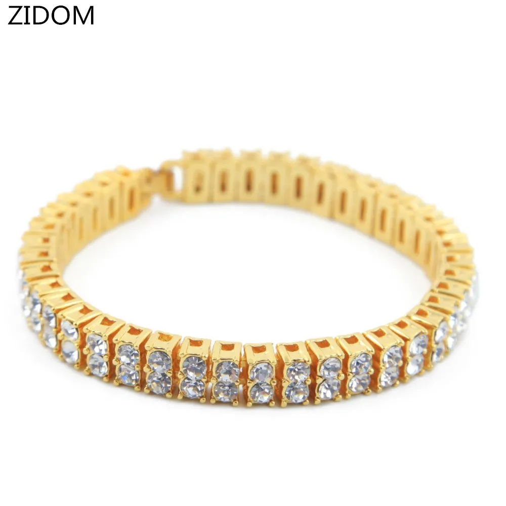 Мужские браслеты цепочки золотого цвета в стиле хип хоп длиной 20 5 см 2 ряда|bling