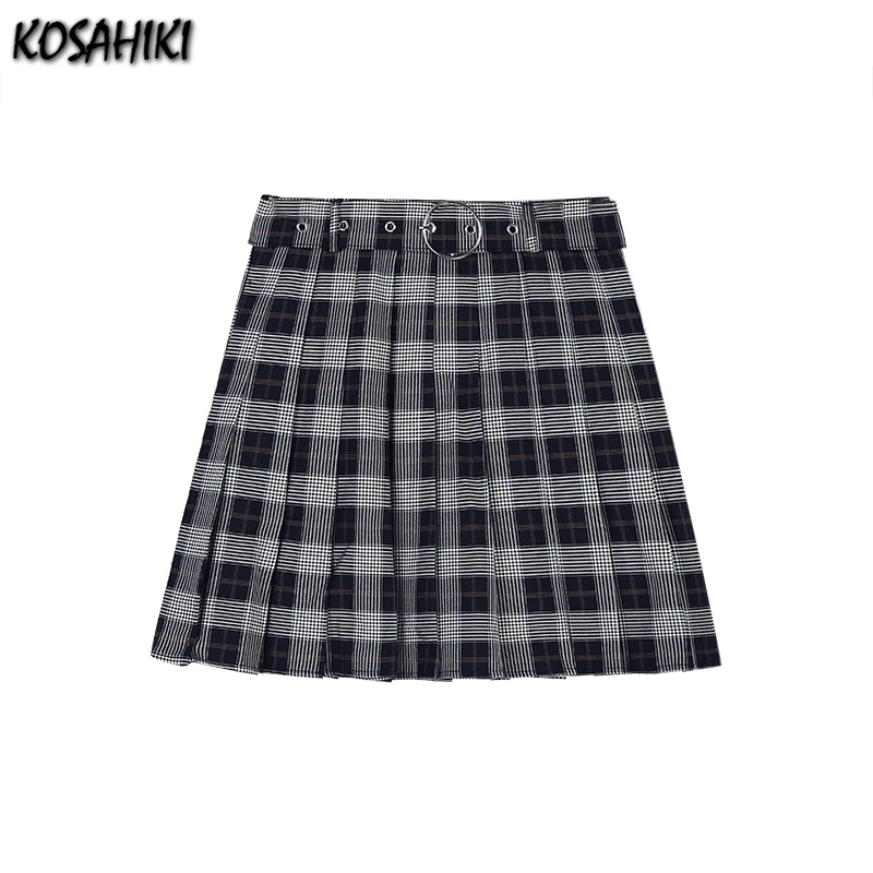 

KOSAHIKI Women Black Gothic Pleated Plaid Skirt Summer High Waist Korea Harajuku Korea Cute Sexy Mini A-line Skirts Cosplay Punk