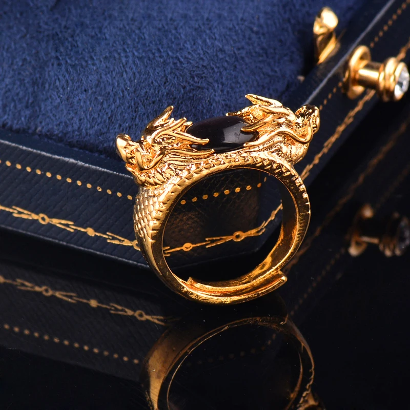 SINLEERY роскошные кольца с рисунком дракона Желтое золото овальное черное зеленое