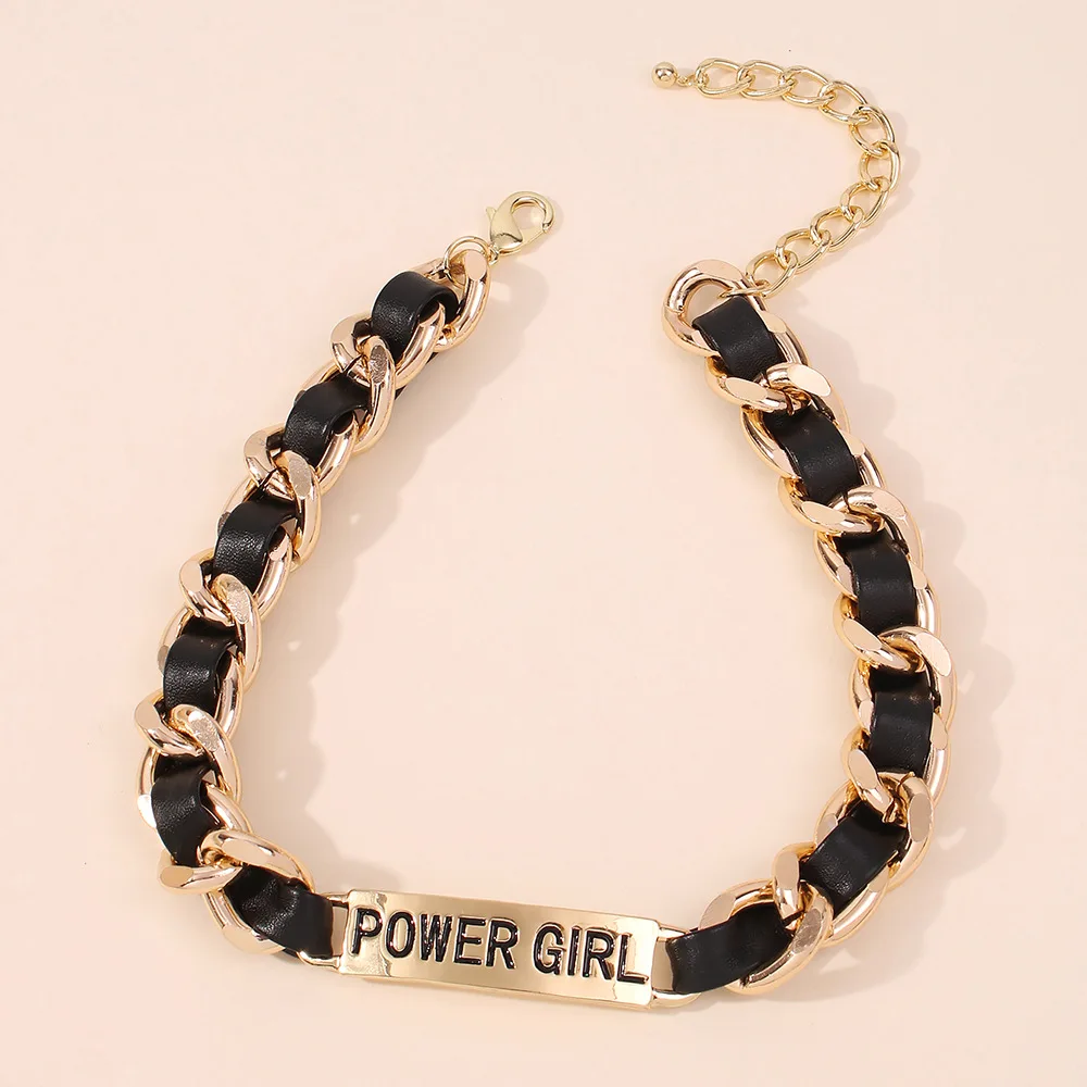 

Miami Cuban Choker Necklace Collar Hip Hop Power Girl Letter Chunky Flannel Twisted Thick Chain Necklace for Women Jewelry