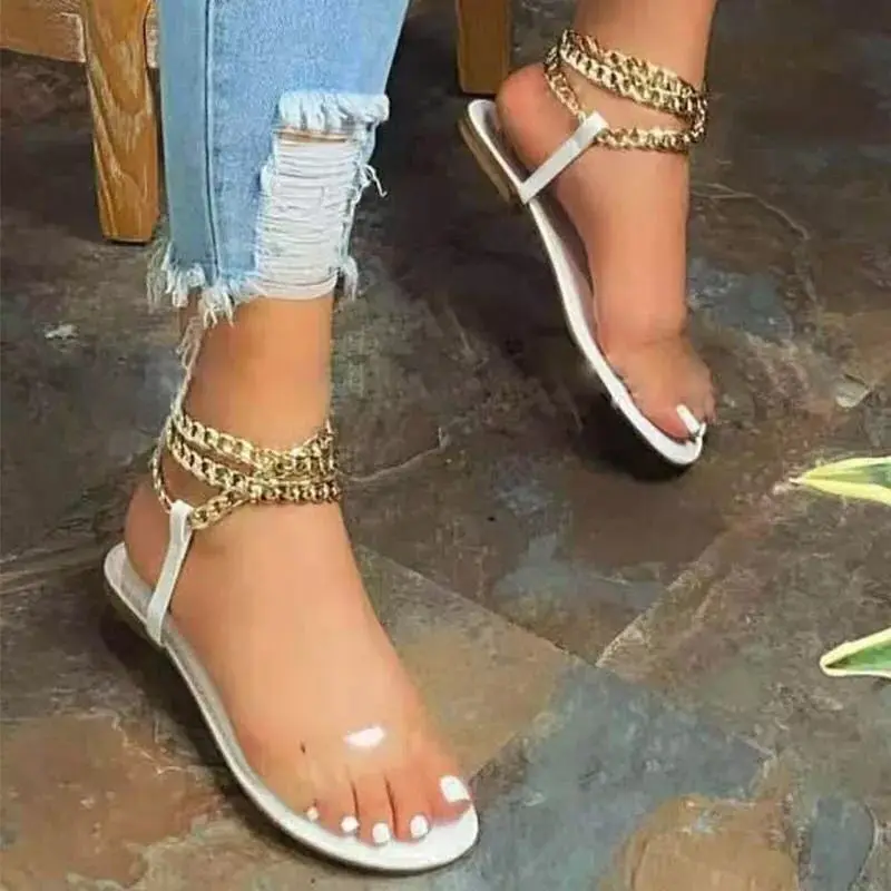 

Flat Sandal Shoe Slip-on Loafers Summer Women's Round Toe Strappy Heels Suit Female Beige Large Size Without Beach Elastic Band