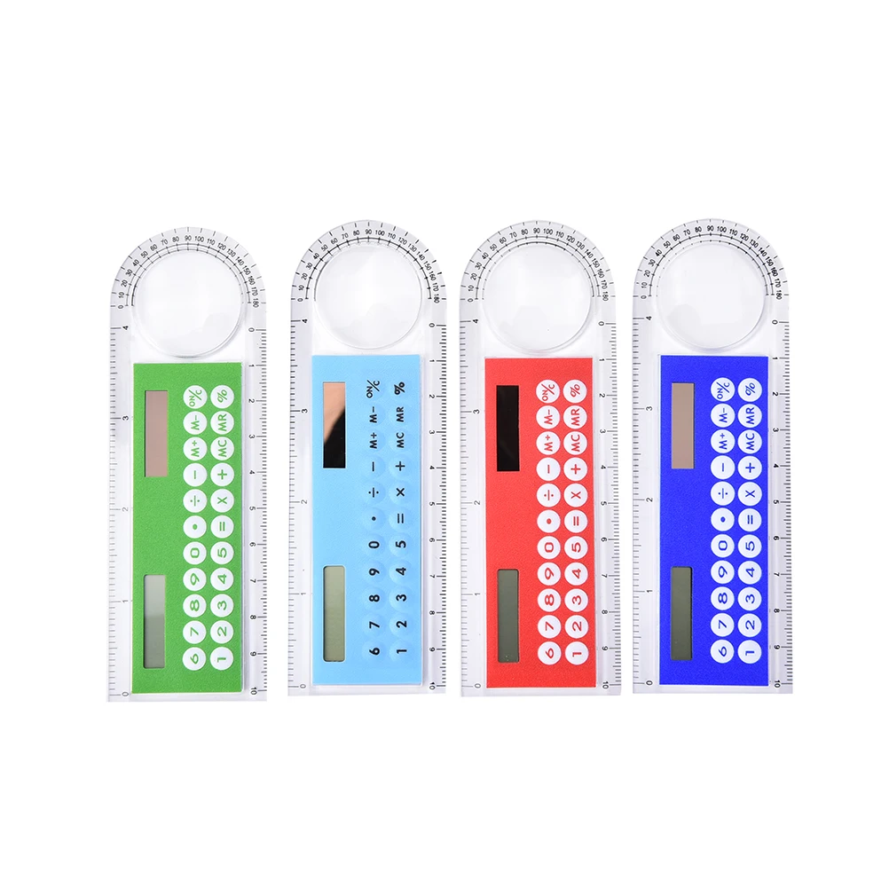 

Cute Colorful Mini Portable Solar Energy Calculator Creative Multifunction Student Ruler Gift Random color