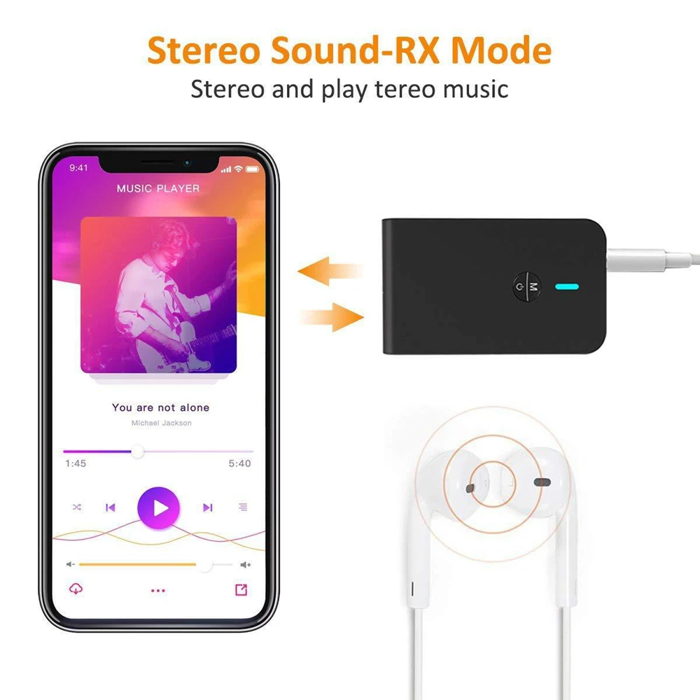 ОВБР Bluetooth 5 0 передатчик приемник 2-в-1 3 мм AUX Jack обоих концах для подключения