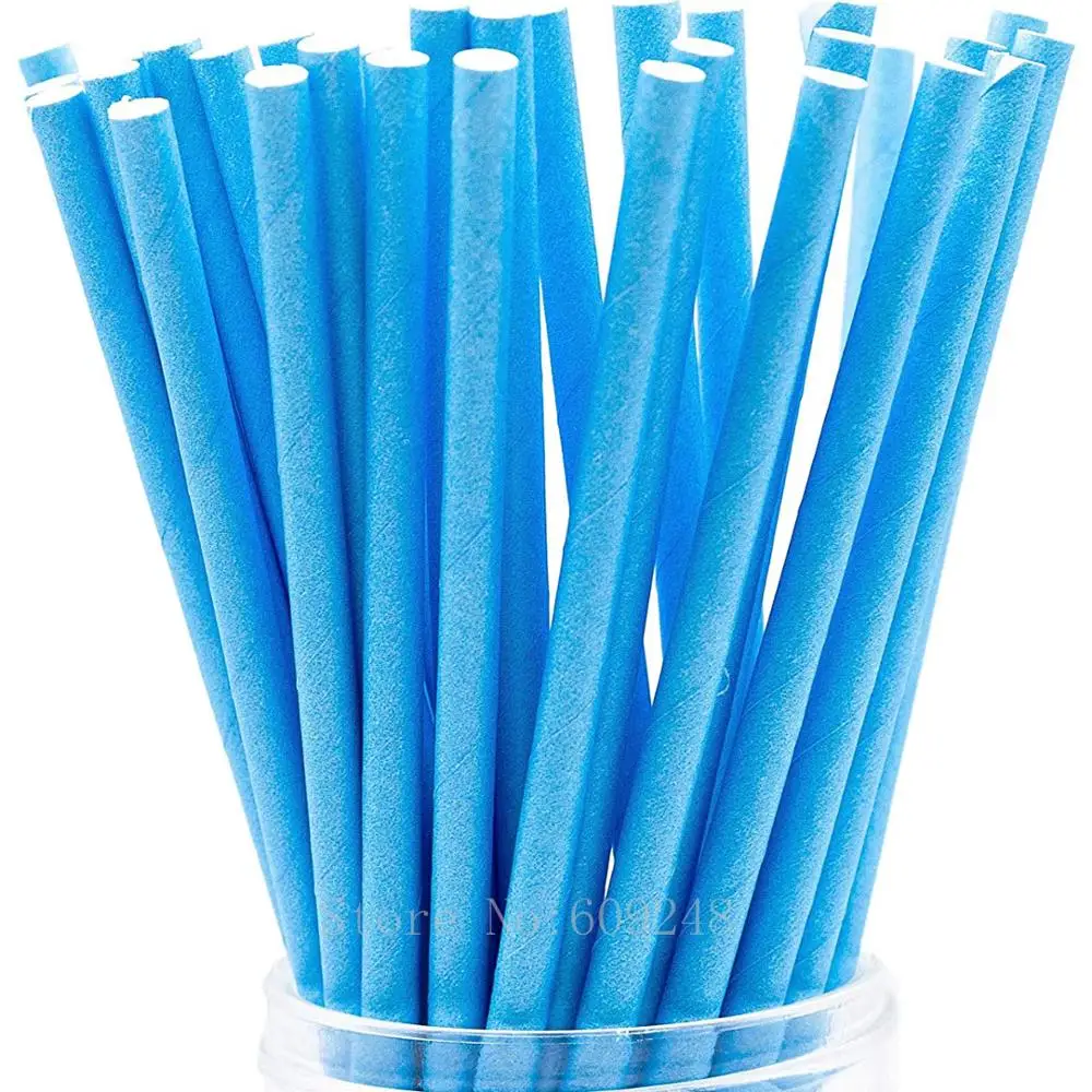 100 шт. однотонные соломинки из синей бумаги для детского дня рождения мальчиков