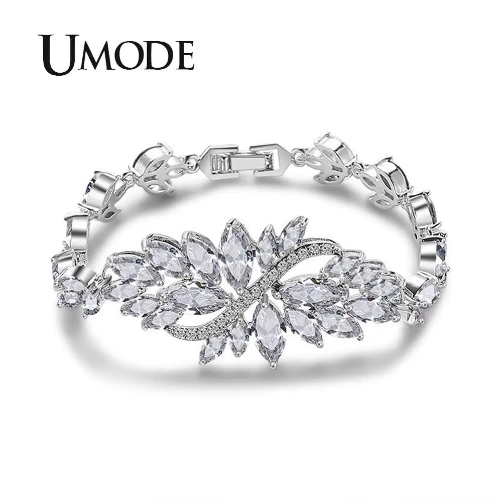 UMODE Браслет с швейцарским AAA+ цирконием в форме цветка огранка &quotМаркиз&quot