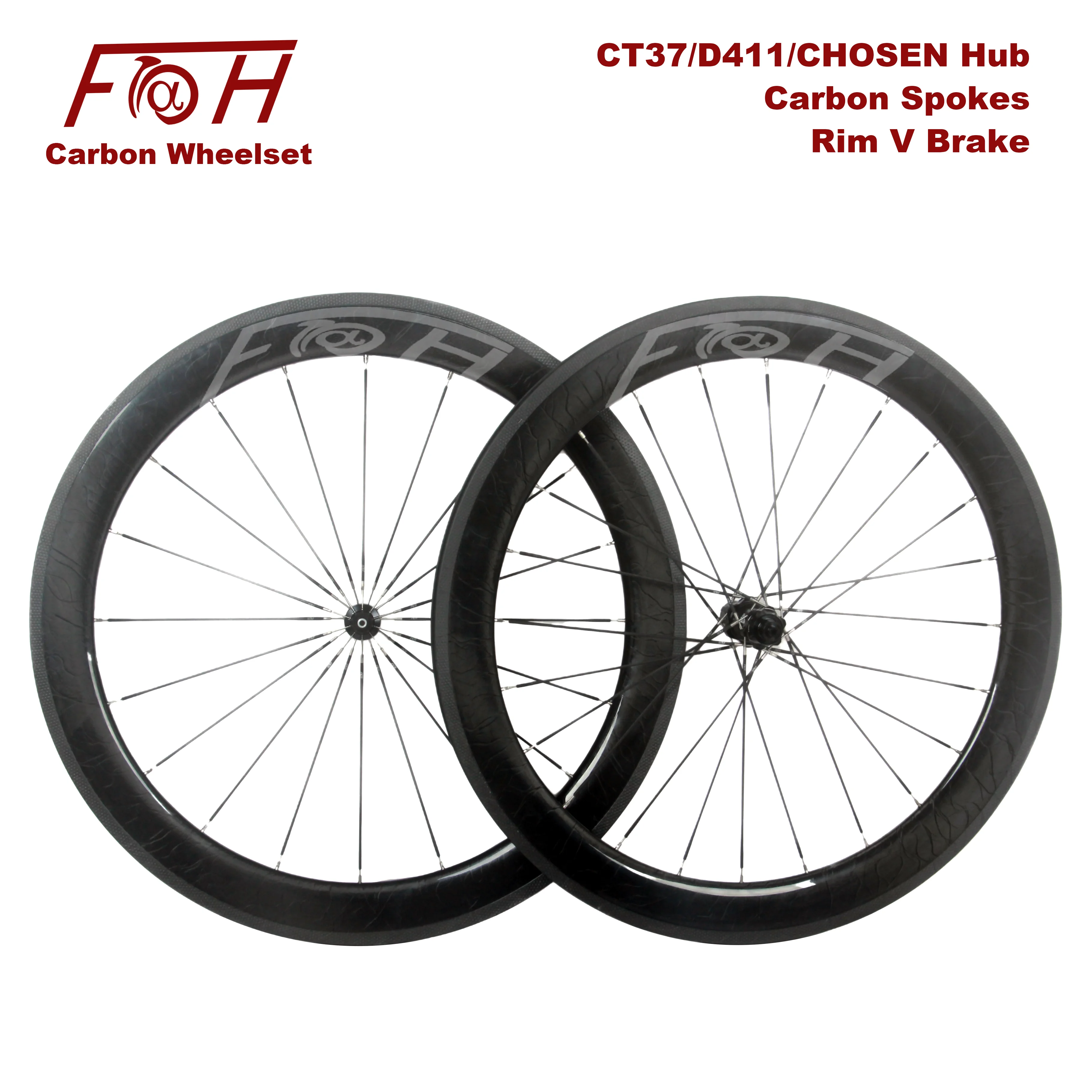 

F@H Standard Carbon Bicycle Wheelset Rim V Brake with Carbon Spoke 40 50 60mm Clincher Tubular Road Bike CT37 D411 CHOSEN Hub