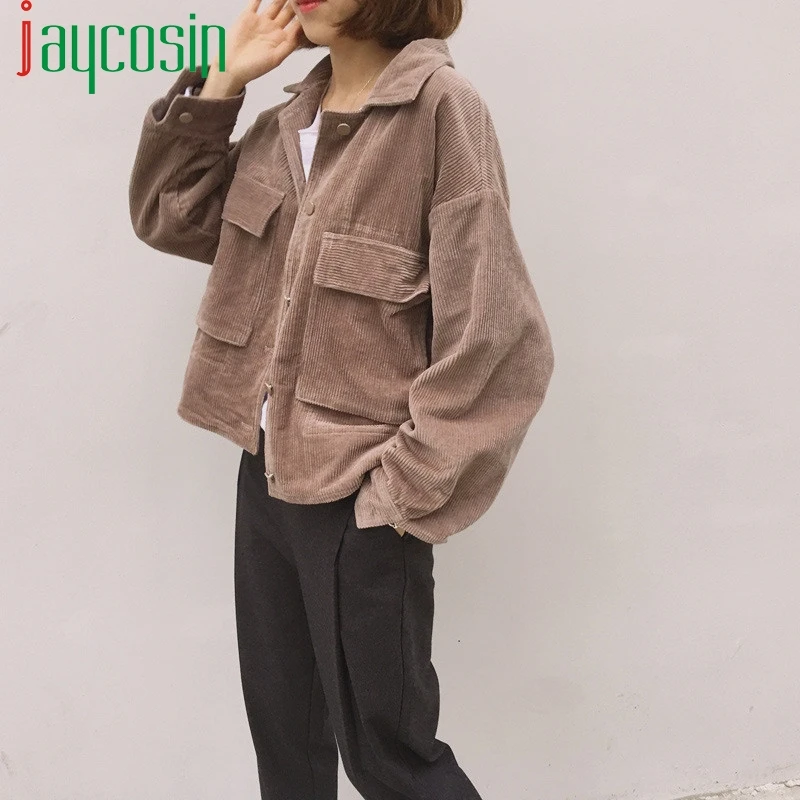 Женская Вельветовая куртка большого размера с карманами однотонная модная