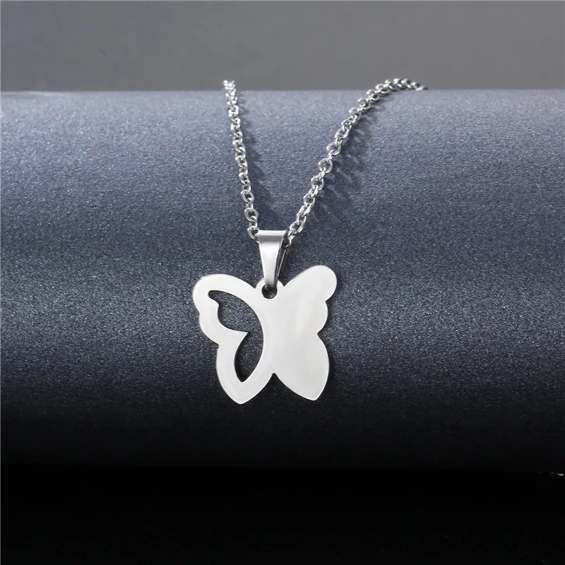 

European and American Jewelry Niche Design Glossy Stainless Steel Butterfly Pendant Fashion Flying Butterfly Lady Necklace