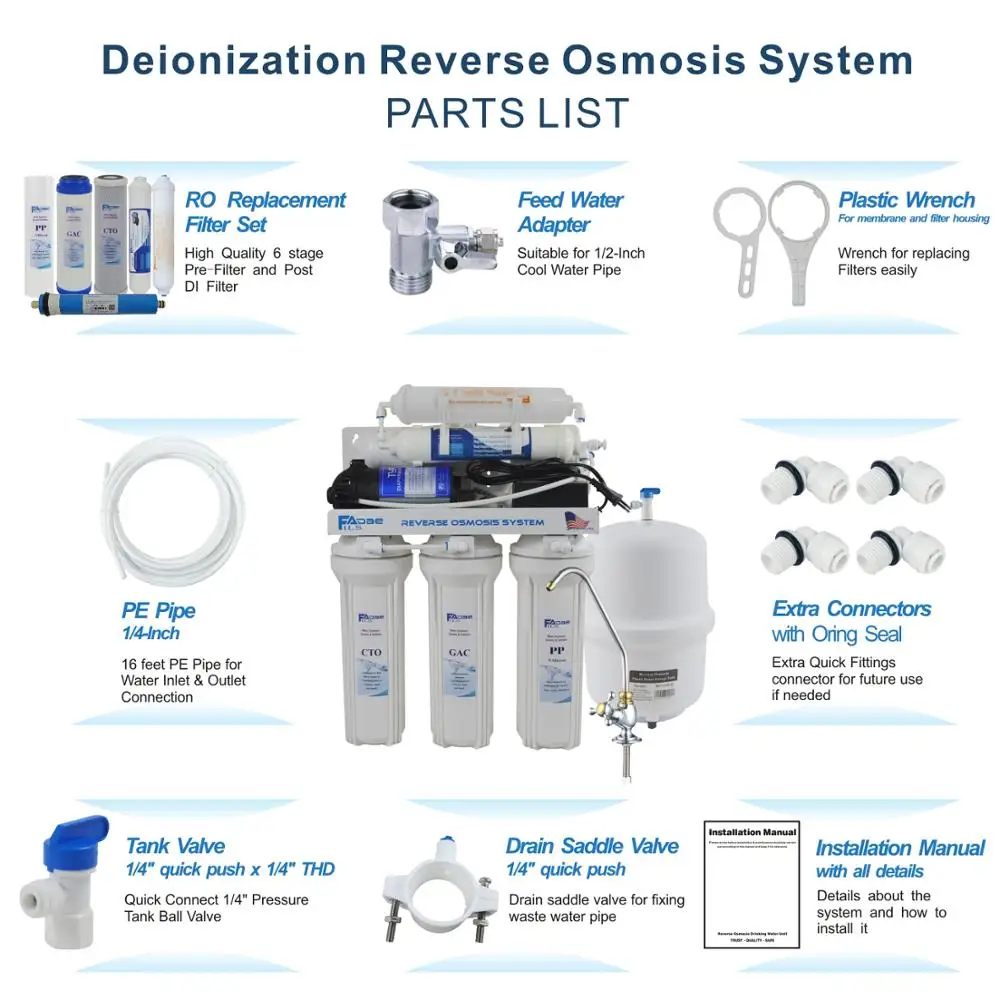 Под раковиной домашний деионизация система фильтрации воды обратного осмоса 6