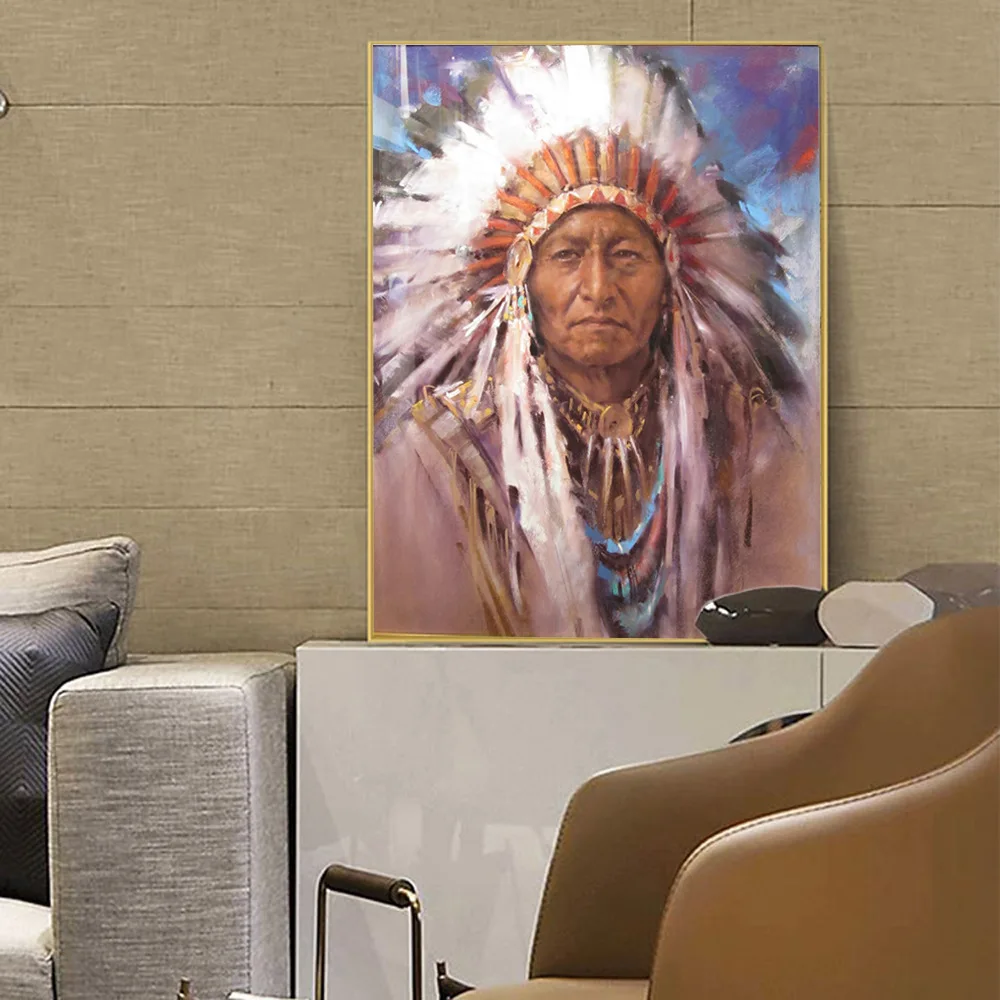 

Native Indian Chieftain Canvas Painting Chief of A Tribe Wall Art Print Poster Picture Decorative Painting Home Decoration