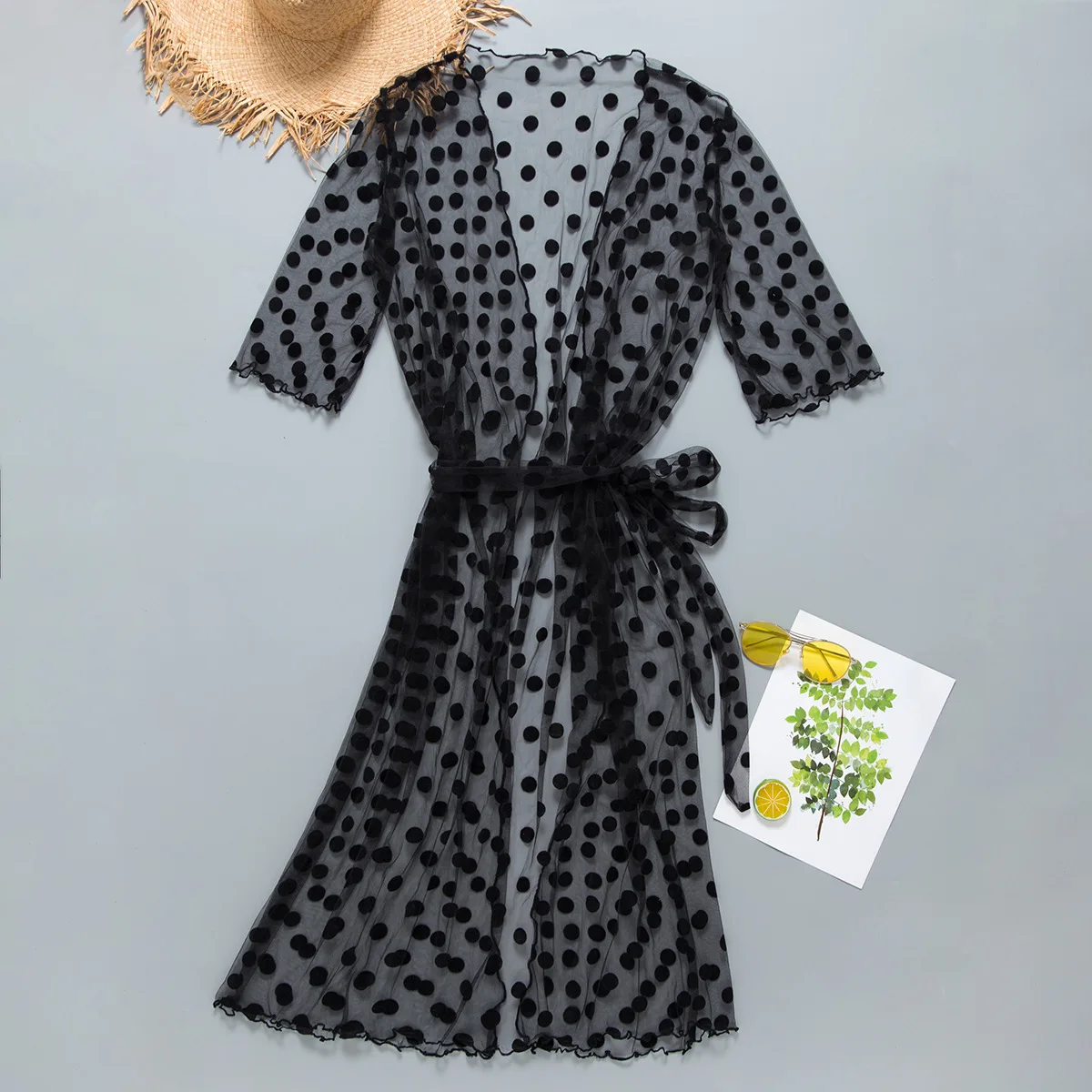 Черный сексуальный перспективный сетчатый в горошек чехол для женщин бикини