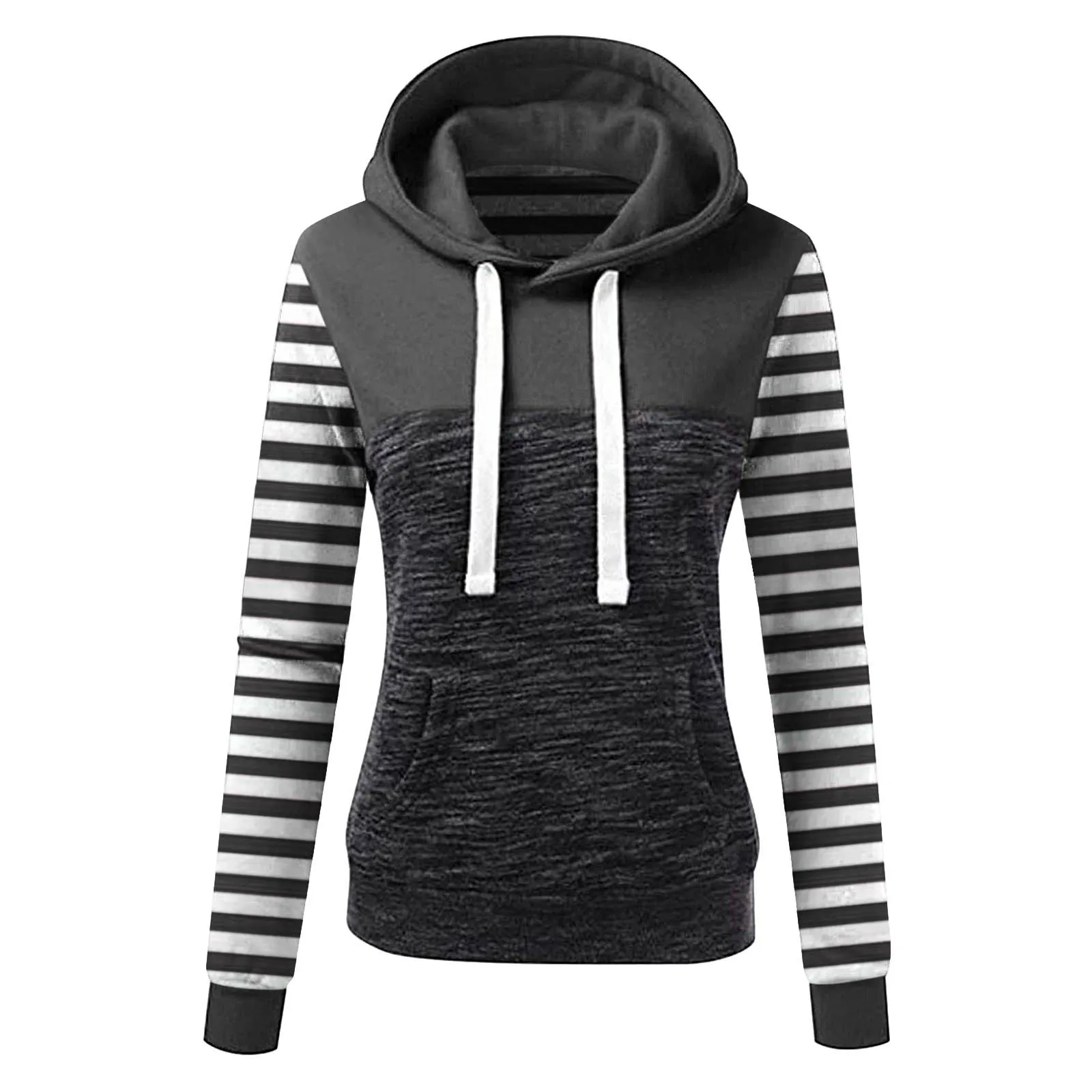 

2021 Winter Women Stripe Patchwork Hoodies Oversized Drawstring Hooded Sweatshirt Autumn Thicken Warm Hooded Top Tracksuit