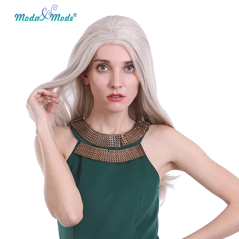 Женский парик со светлыми кружевами Moda & Mode термостойкий серый с волнистой