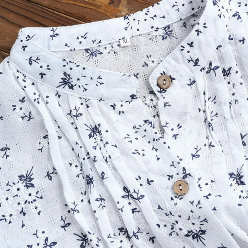 

Plus Size Floral Print Blouse Women Summer V Neck Beach Dress Blouses Loose Swim Cover-up Tops Tunic Blouses Shirts Female Tees