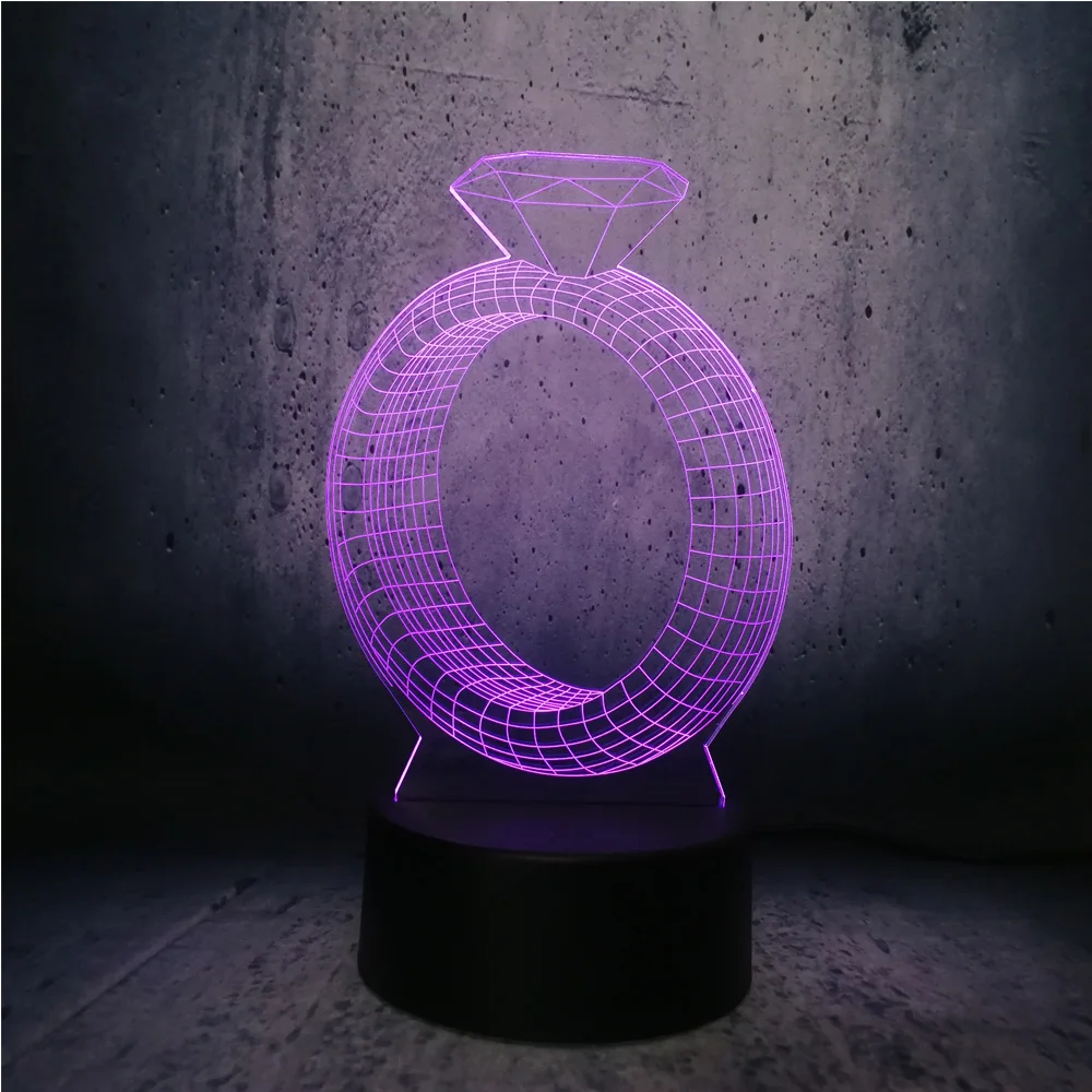 Новый Романтический дизайн кольца с бриллиантами 24 карата 3D USB Светодиодная