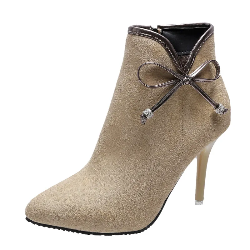 

Sexy High Heels Women Boots Corduroy Butterfly-knot Boots Party Shoes Winter plus velvet Keep Warm Female Boots zapatos de mujer